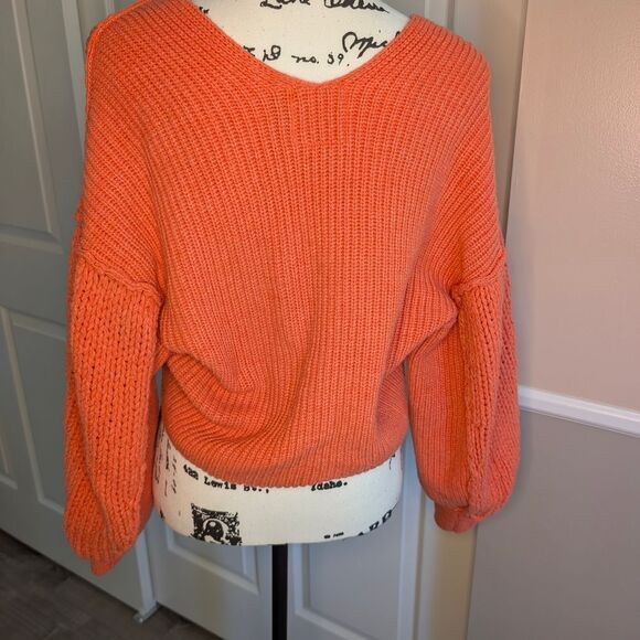 We The Free Orange V-Neck Sweater Chunky Knit - Picture 5 of 7